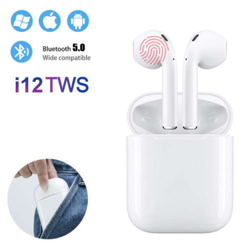 i12 TWS High QualityWireless Earphone Bluetooth 5.0 Touch Earbuds Headset With Charger Box  White