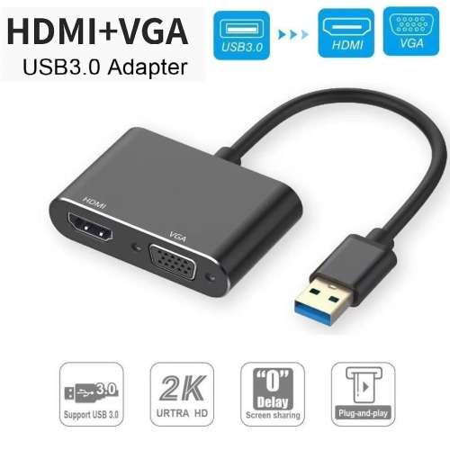 Video Adapter USB to VGA HDMI - Double Screen Simultaneous Display