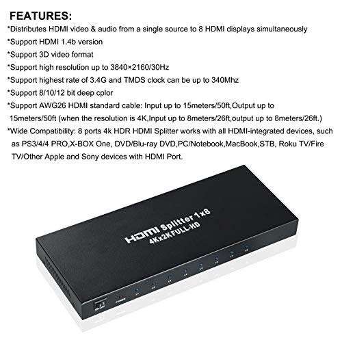 4K HDMI Splitter 1 in 8 Out HDMI Splitter Support Full HD 4K Video