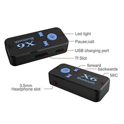 New X6 Bluetooth Music Receiver Adapter 3.5mm Supports TF Card