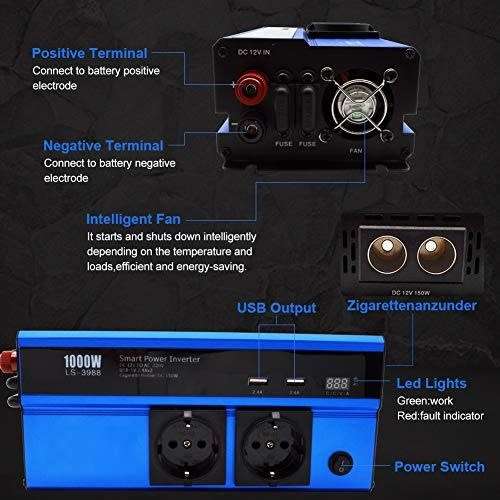 Smart Power Inverter 1000w 12V - AC 220V