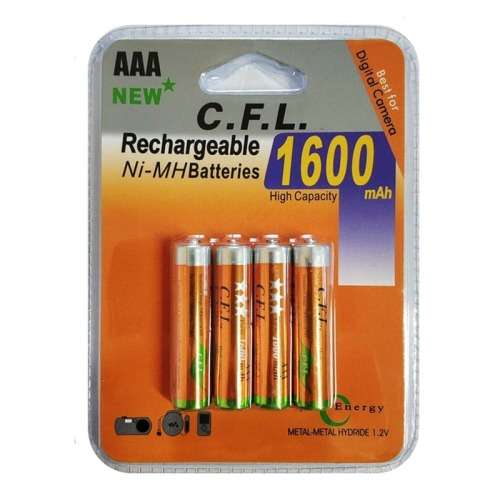 1600mah Rechargeable MH AAA batteries- Pack of 4 batteries