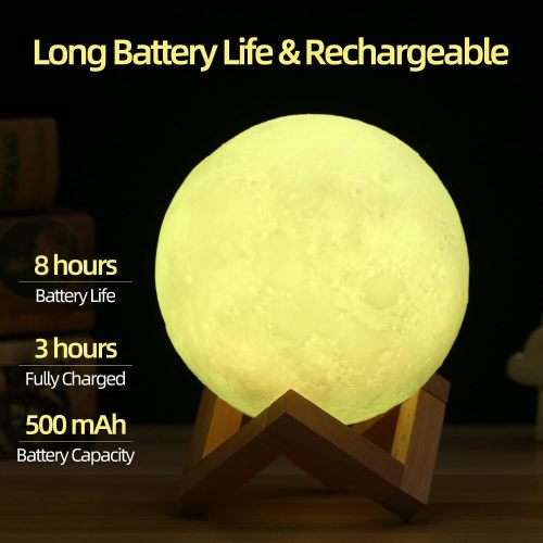 Moon Lamp, 3D Night Moon Lamp for Bedroom with 3 Light Modes, Rechargeable Battery, Touch and Remote