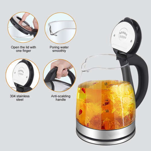 2L Glass Cordless Kettle Electric Dual Wall LED Light Water Jug Stainless Steel