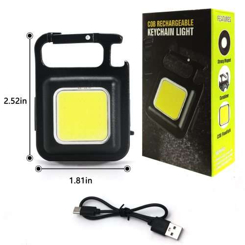 Mini COB Flashlight 500 High Lumens Rechargeable Keychain, 4 Light Modes, with Foldable Stand