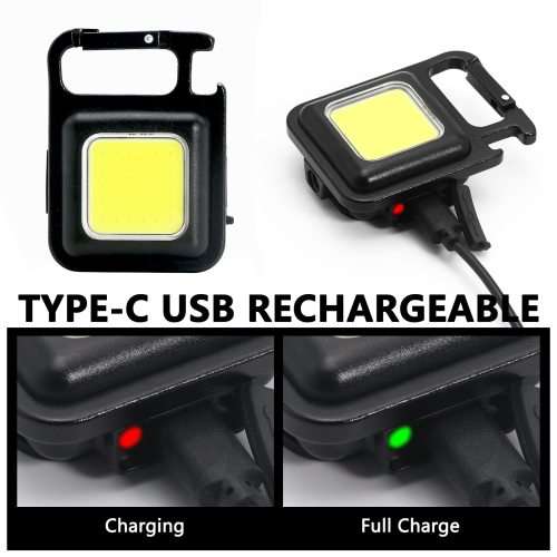 Mini COB Flashlight 500 High Lumens Rechargeable Keychain, 4 Light Modes, with Foldable Stand