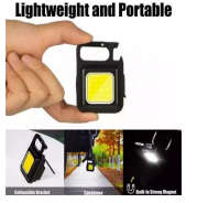 Mini COB Flashlight 500 High Lumens Rechargeable Keychain, 4 Light Modes, with Foldable Stand