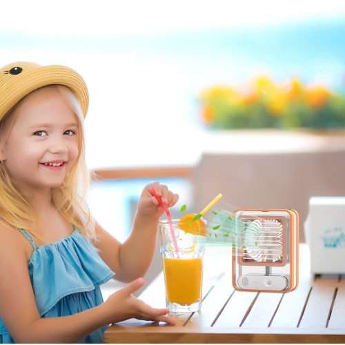 Desk Fan, Small Silent LED Night Light Portable Fan USB Rechargeable Portable Cooling Fan with Fog