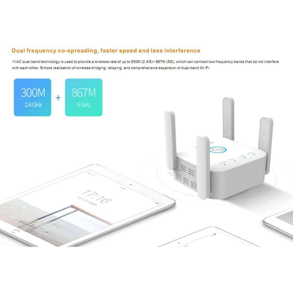 1200M Dual Frequency Wireless WiFi Signal Extension Amplifier White