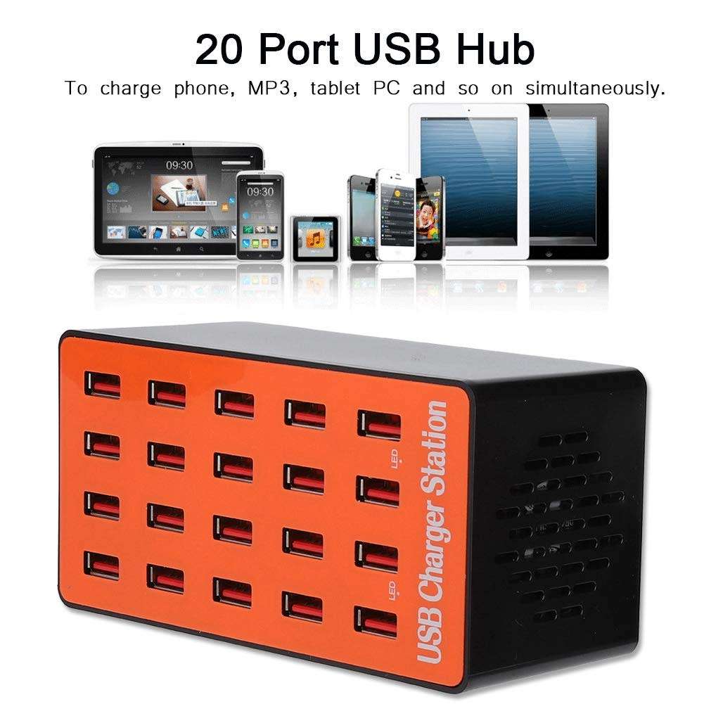 USB Hub, 18A/5V 20 Port USB Hub Splitter Portable Universal USB Smart Charging Station with Power Ad