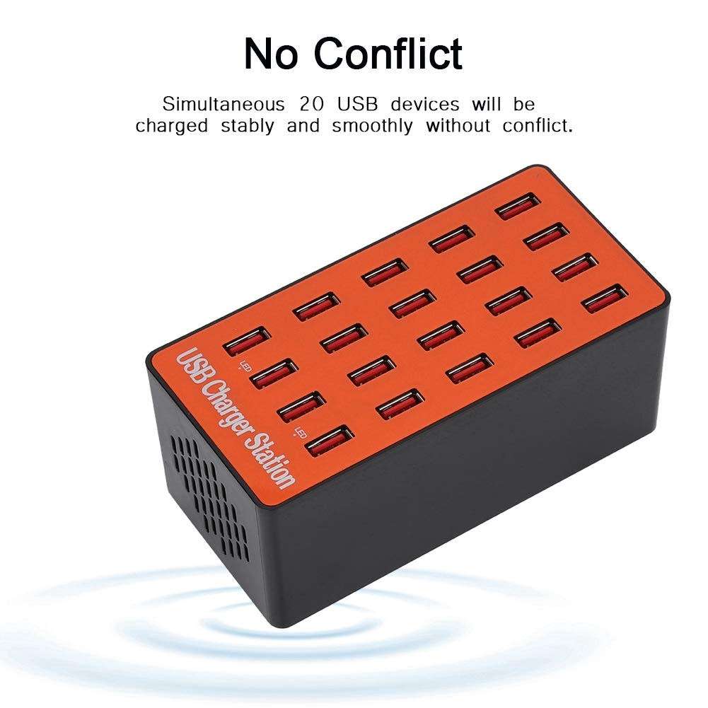 USB Hub, 18A/5V 20 Port USB Hub Splitter Portable Universal USB Smart Charging Station with Power Ad