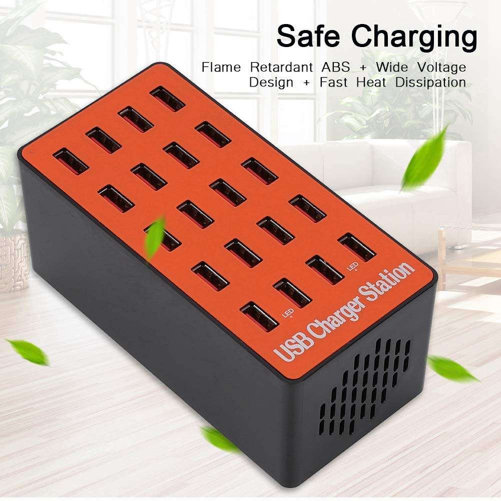 USB Hub, 18A/5V 20 Port USB Hub Splitter Portable Universal USB Smart Charging Station with Power Ad