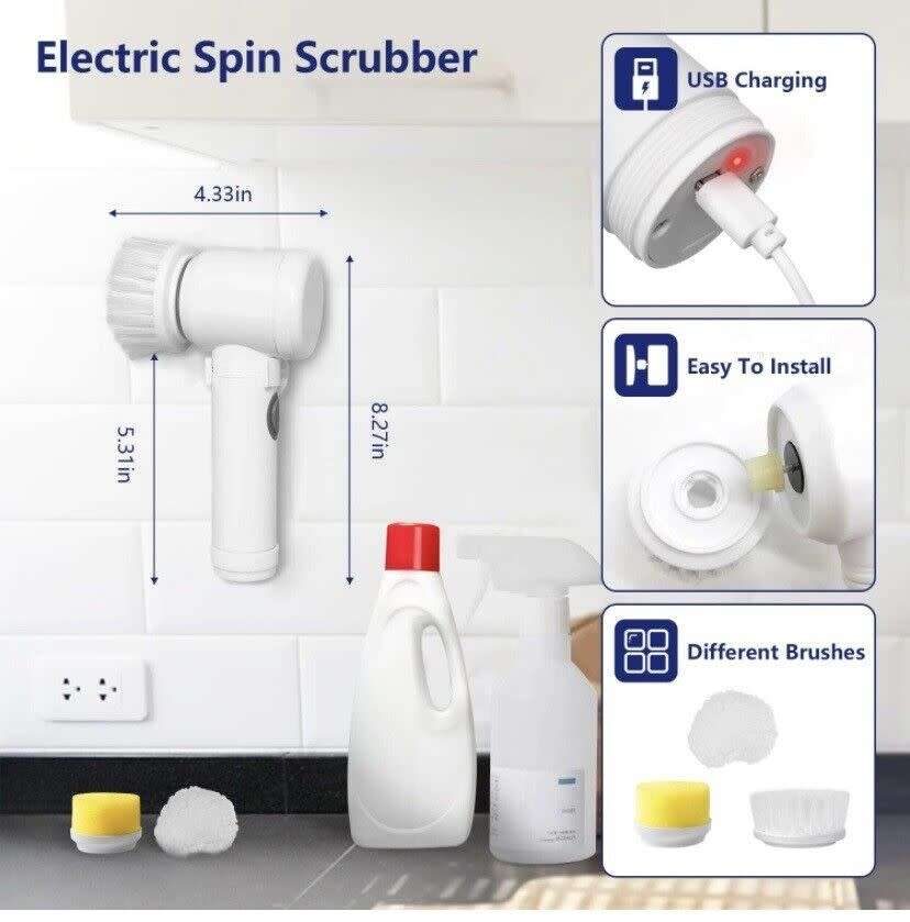 Electric Spin Scrubber Cleaning 3 Brush with Heads Bathroom Rechargeable Scrub