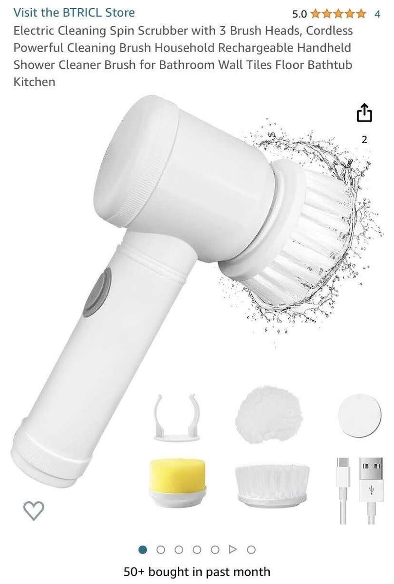 Electric Spin Scrubber Cleaning 3 Brush with Heads Bathroom Rechargeable Scrub