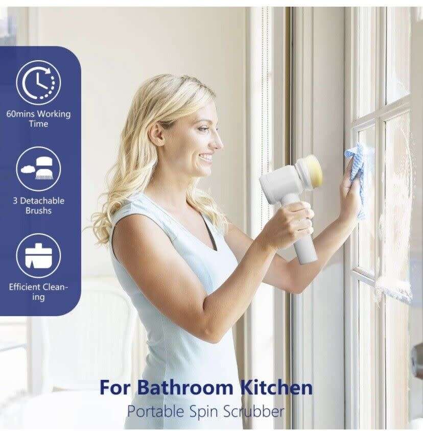Electric Spin Scrubber Cleaning 3 Brush with Heads Bathroom Rechargeable Scrub