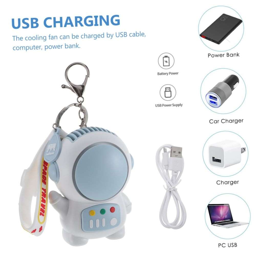 Keychain Cartoon Fan Portable Mini Astronaut Fan Battery Powered
