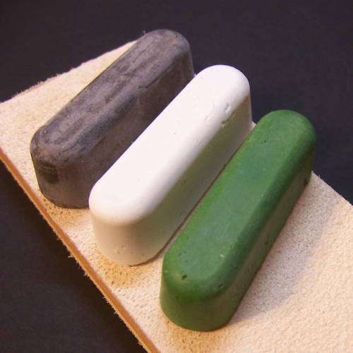 Leather strop sharpening compounds