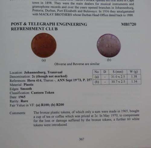 Post and Telegraph Eng. Refreshment Club token (MB1720)