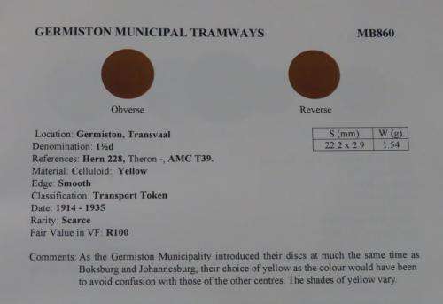 Germiston Municipal Tramways token (MB860)