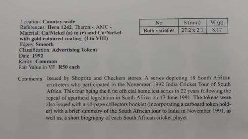 2 x Shoprite Checkers tokens (gold and silver version) MB2030