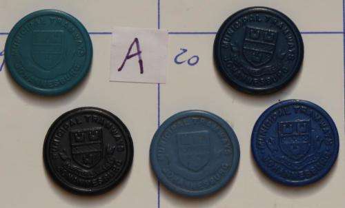 5 x Johannesburg Municipal Tramways tokens (MB1130A)