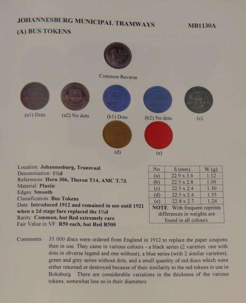 5 x Johannesburg Municipal Tramways tokens (MB1130A)