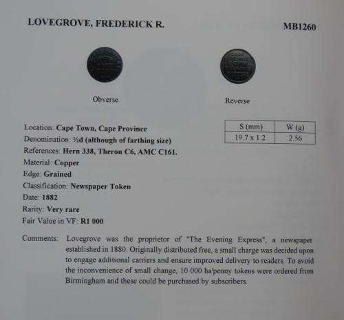 Fred Lovegrove 1/2d token (MB1260)