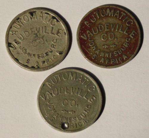3 x different Automatic Vaudeville Co. Tokens (MB100B)
