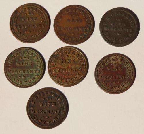 Lot of 7 x various Green and Co tokens (MB925A)