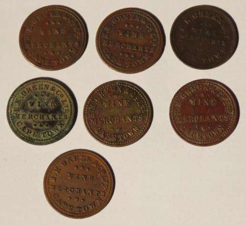 Lot of 7 x various Green and Co tokens (MB925A)