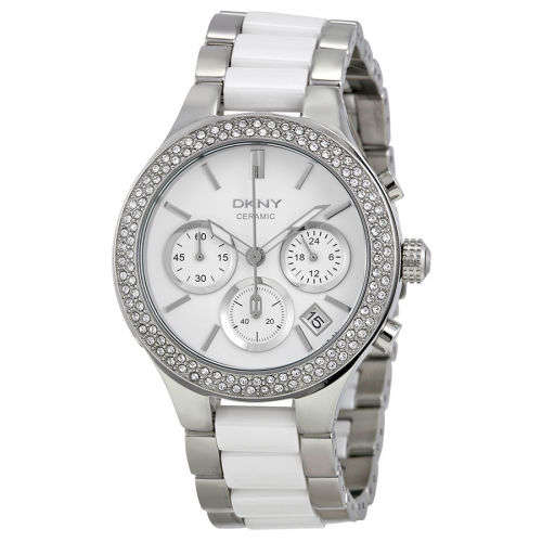 DKNY Steel and White Ceramic Ladies Watch NY8181