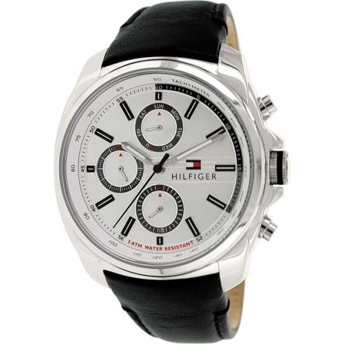 Tommy Hilfiger Adventurer Men's 44 mm Stainless Steel and Leather Casual Chronograph  Watch