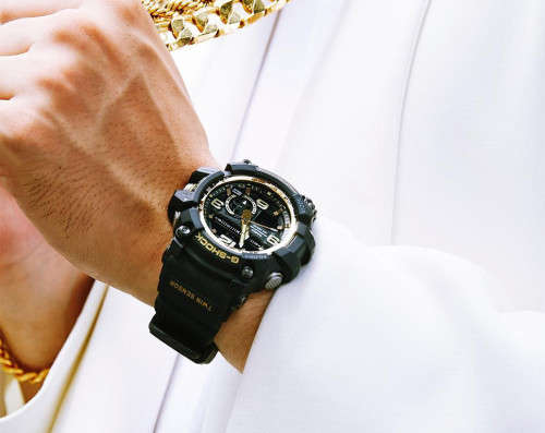 Casio G-Shock Mudmaster Twin Sensor Gold Tone Accents Black Resin Band Men's Watch