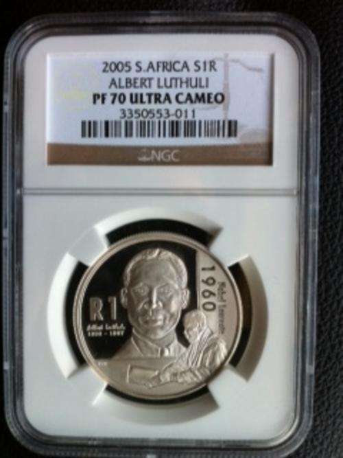 2005 South Africa Silver 1 Rand ALBERT LUTHULI PF 70 Ultra Cameo