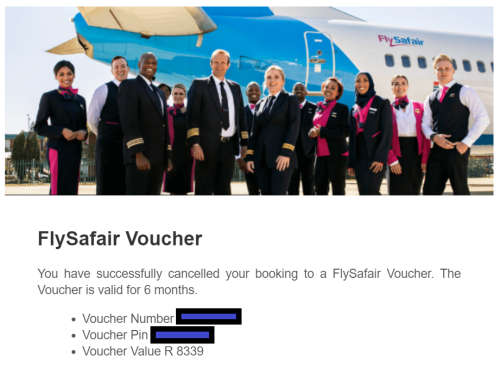 FLYSAFAIR VOUCHER WORTH R8339.00