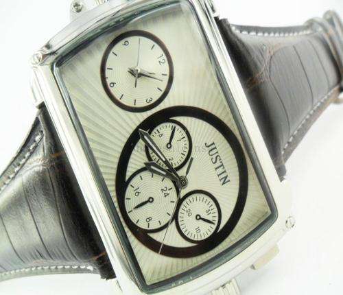 Stylish and Large Metal Case with Leather Band Men's Watch A20