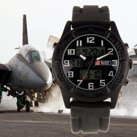 New *Multi-function* Army Military Mens Black Face Rubber Strap Sport Watch