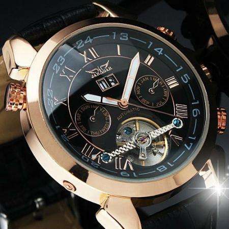 New Men's Elegant Man Black Auto Mechanical Date Man Tourbillon Mens Wrist Watch -- Free Shipping