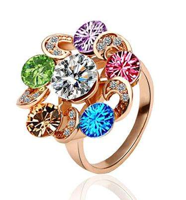 BEAUTIFUL 18K ROSE GOLD PLATED MULTI COLOURED RING!!