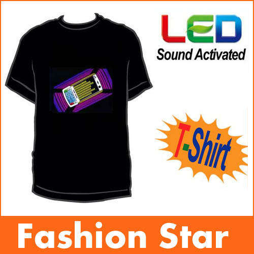 Sound Activated Light Up Flashing Rock Disco Equalizer LED T-Shirt