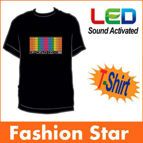 Sound Activated Light Up Flashing Rock Disco Equalizer LED T-Shirt Size Small