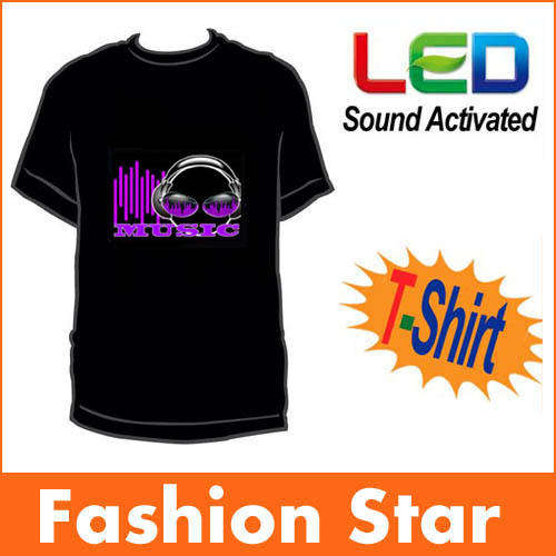 Sound Activated Light Up Flashing Rock Disco Equalizer LED T-Shirt Size