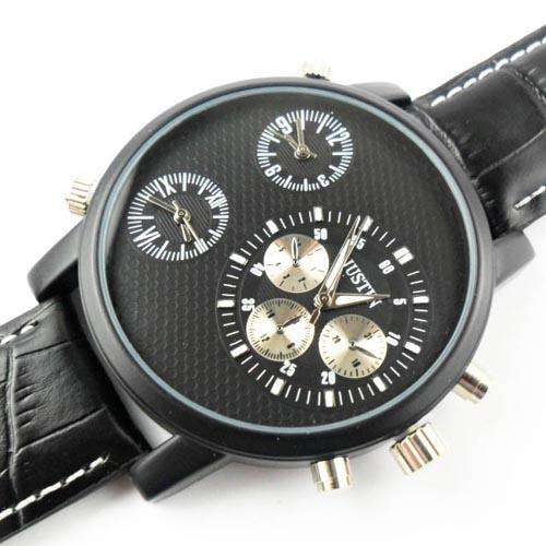 Stylish and Large Metal Case with Leather Band Men's Watch