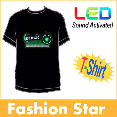 Sound Activated Light Up Flashing Rock Disco Equalizer LED T-Shirt Size S or XXL