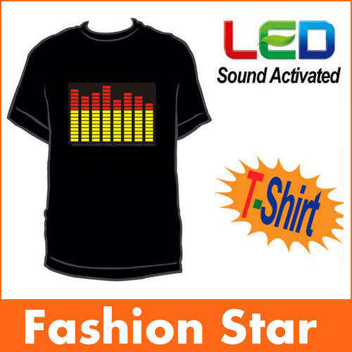 Sound Activated Light Up Flashing Rock Disco Equalizer LED T-Shirt Size S M or XXL