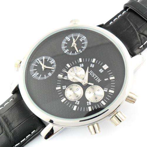 Stylish and Large Metal Case With Leather Band 3 Movements Men's Watch