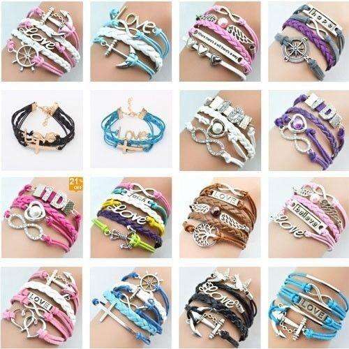 Hot Seller !!! -- Fashion Infinity Leather Bracelet More Then 100+ Types In Stock