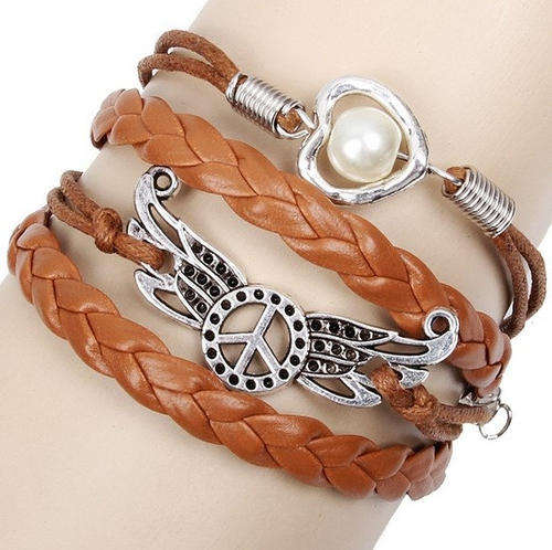 Hot Seller !!! -- Fashion Vintage Rectangle Peace & Love Wing Leather Infinity Multilayer Bracelets