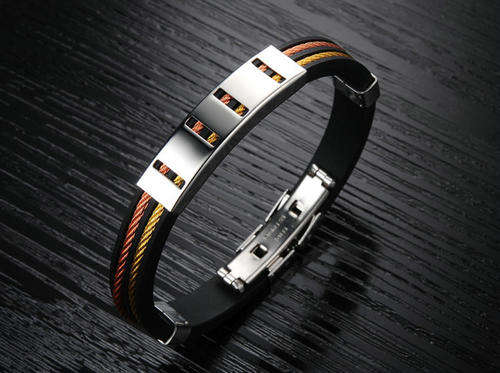 Hot Seller !!! -- European Fashion Stainless steel & Genuine Silicone Men Bracelet Jewelry !!