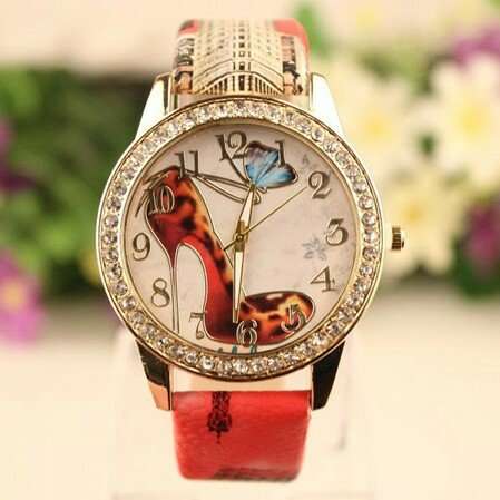 Fashion Butterfly&Shoes Pu Leather Bracelet Lady's Quartz Wrist Watch !!